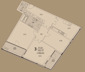 ЖК «Prizma», планировка 3-комнатной квартиры, 108.43 м²
