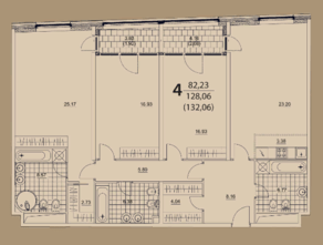 ЖК «Prizma», планировка 4-комнатной квартиры, 132.06 м²