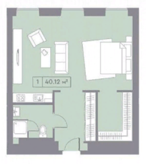 МФК «La Rue», планировка 1-комнатной квартиры, 40.12 м²