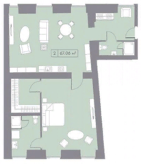 МФК «La Rue», планировка 2-комнатной квартиры, 67.06 м²