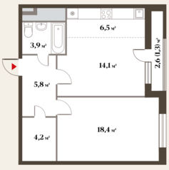ЖК Миниполис «Восемь кленов», планировка 2-комнатной квартиры, 54.20 м²