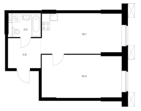 МФК «Волоколамское 24», планировка 1-комнатной квартиры, 47.10 м²
