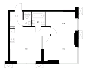 МФК «Волоколамское 24», планировка 2-комнатной квартиры, 52.20 м²