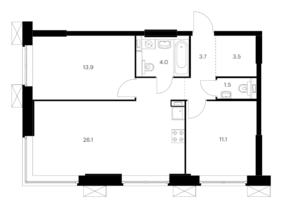 МФК «Волоколамское 24», планировка 2-комнатной квартиры, 63.80 м²