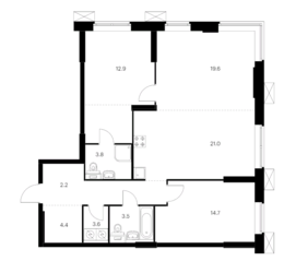 МФК «Волоколамское 24», планировка 3-комнатной квартиры, 95.10 м²