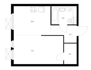 ЖК «Митинский лес», планировка 1-комнатной квартиры, 34.40 м²