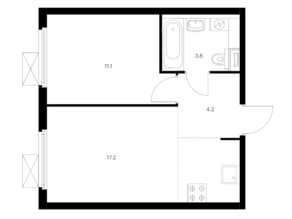 ЖК «Митинский лес», планировка 1-комнатной квартиры, 36.10 м²