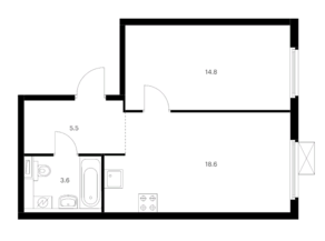 ЖК «Митинский лес», планировка 1-комнатной квартиры, 42.50 м²
