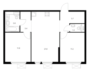 ЖК «Митинский лес», планировка 2-комнатной квартиры, 58.80 м²