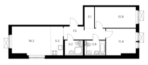 ЖК «Митинский лес», планировка 3-комнатной квартиры, 63.30 м²