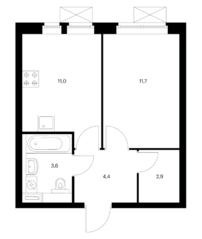 ЖК «Большая Очаковская 2», планировка 1-комнатной квартиры, 33.60 м²