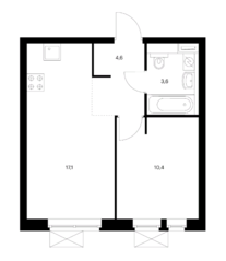 ЖК «Большая Очаковская 2», планировка 1-комнатной квартиры, 35.70 м²