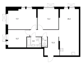 ЖК «Большая Очаковская 2», планировка 3-комнатной квартиры, 88.10 м²