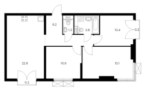 ЖК «Руставели 14», планировка 3-комнатной квартиры, 72.90 м²
