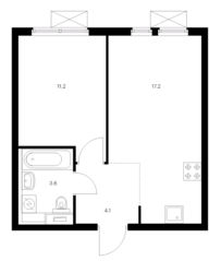 ЖК «Второй Нагатинский», планировка 1-комнатной квартиры, 36.10 м²