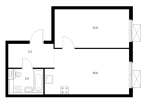 ЖК «Второй Нагатинский», планировка 1-комнатной квартиры, 42.30 м²