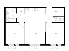 ЖК «Второй Нагатинский», планировка 2-комнатной квартиры, 58.50 м²