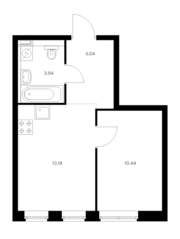 ЖК «Vangarden», планировка 1-комнатной квартиры, 32.60 м²