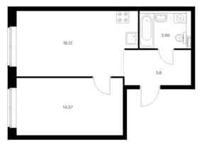ЖК «Vangarden», планировка 1-комнатной квартиры, 42.18 м²