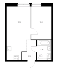 ЖК «Vangarden», планировка 1-комнатной квартиры, 37.90 м²