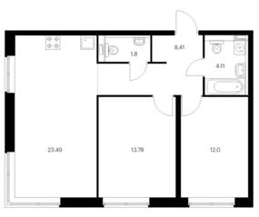 ЖК «Vangarden», планировка 2-комнатной квартиры, 63.59 м²