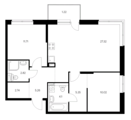 ЖК «Vangarden», планировка 2-комнатной квартиры, 70.54 м²