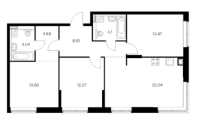 ЖК «Vangarden», планировка 3-комнатной квартиры, 81.87 м²