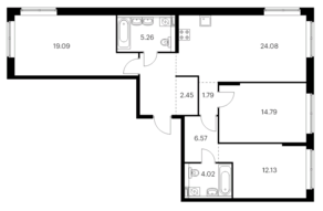 ЖК «Vangarden», планировка 3-комнатной квартиры, 94.55 м²
