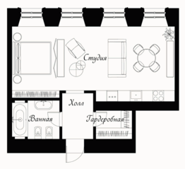 МФК «Пречистенка 8», планировка 1-комнатной квартиры, 48.40 м²