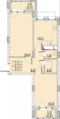 ЖК «Парковый» (Солнечногорск), планировка 2-комнатной квартиры, 56.40 м²