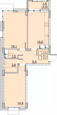 ЖК «Парковый» (Солнечногорск), планировка 2-комнатной квартиры, 59.80 м²