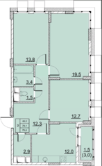 ЖК «Парковый» (Солнечногорск), планировка 3-комнатной квартиры, 79.60 м²