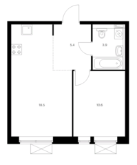 ЖК «Мичуринский парк», планировка 1-комнатной квартиры, 38.40 м²