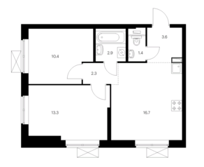 ЖК «Мичуринский парк», планировка 2-комнатной квартиры, 50.60 м²