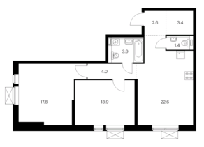 ЖК «Мичуринский парк», планировка 2-комнатной квартиры, 69.60 м²