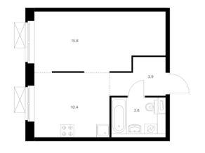 ЖК «Кольская, 8», планировка 1-комнатной квартиры, 33.90 м²
