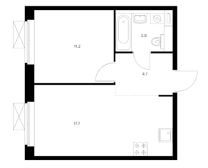 ЖК «Кольская, 8», планировка 1-комнатной квартиры, 37.60 м²
