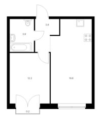 ЖК «Барклая 6», планировка 1-комнатной квартиры, 39.80 м²