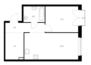 ЖК «Барклая 6», планировка 1-комнатной квартиры, 49.00 м²