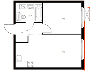 ЖК «Янинский лес», планировка 1-комнатной квартиры, 36.10 м²