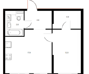 ЖК «Янинский лес», планировка 1-комнатной квартиры, 34.40 м²