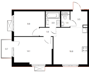 ЖК «Янинский лес», планировка 2-комнатной квартиры, 51.20 м²