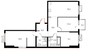 ЖК «Янинский лес», планировка 3-комнатной квартиры, 83.70 м²