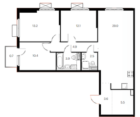 ЖК «Янинский лес», планировка 3-комнатной квартиры, 85.80 м²