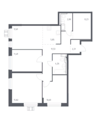 ЖК «Прибрежный Парк», планировка 4-комнатной квартиры, 85.49 м²