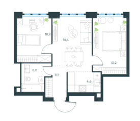 МФК «Level Южнопортовая», планировка 3-комнатной квартиры, 52.20 м²