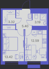 ЖК «Kinetik», планировка 1-комнатной квартиры, 37.92 м²