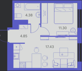 ЖК «Kinetik», планировка 2-комнатной квартиры, 37.96 м²