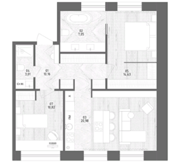 Апарт-отель «Verdi», планировка 2-комнатной квартиры, 68.90 м²