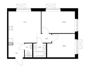 ЖК «Никольские луга», планировка 2-комнатной квартиры, 50.90 м²